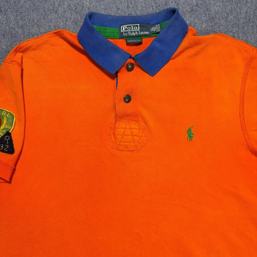 90s Polo Ralph Lauren Mens Orange Canoe Kayak Club Patch Polo XL Custom Fit